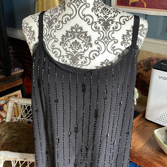 Eileen Fisher 100% Silk Dress Black with sequins spaghetti straps. Size 16 - Picture 2 of 14